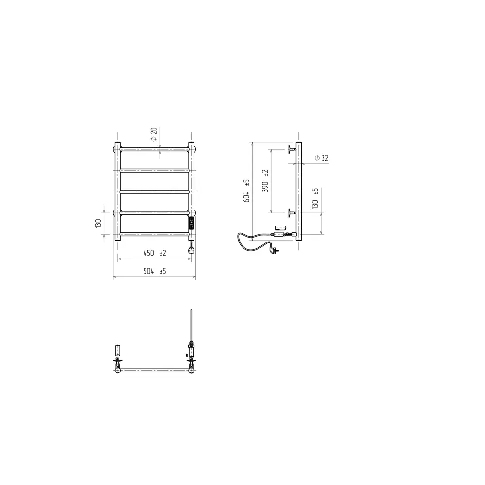 Equation: Электрический полотенцесушитель с терморегулятором, черный 89352315 STLM-1396418 - Вид №3