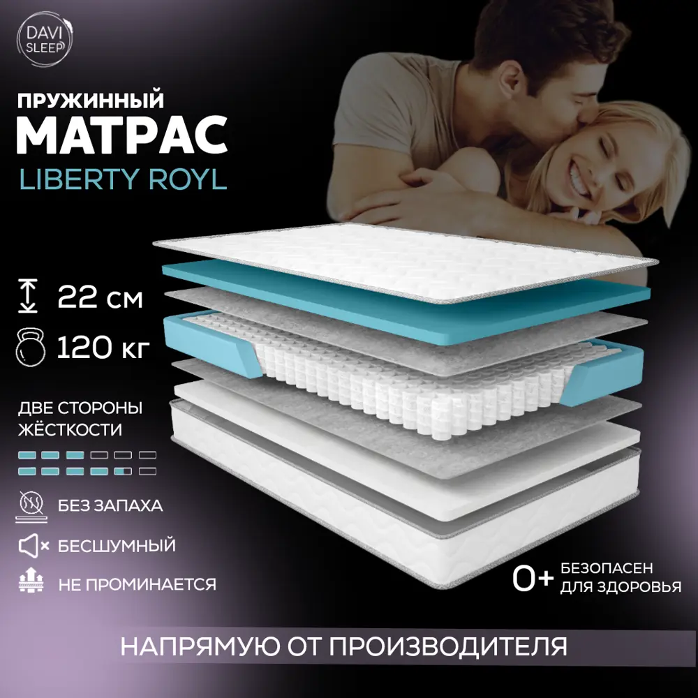 Матрас Davi Sleep Soft Liberty Royl 95x190x22 см независимый пружинный блок, односпальный