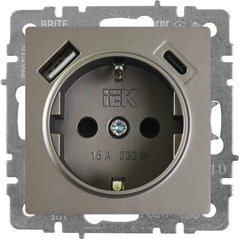 Розетка IEK Brite с USB-портом для скрытого монтажа в стальном цвете 87761604 STLM-1101394