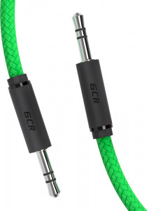 GCR-51739 кабель 1.5m аудио jack 3,5mm/jack 3,5mm зеленый нейлон, черные коннекторы, 28 awg, m/m, экран, Greenconnect