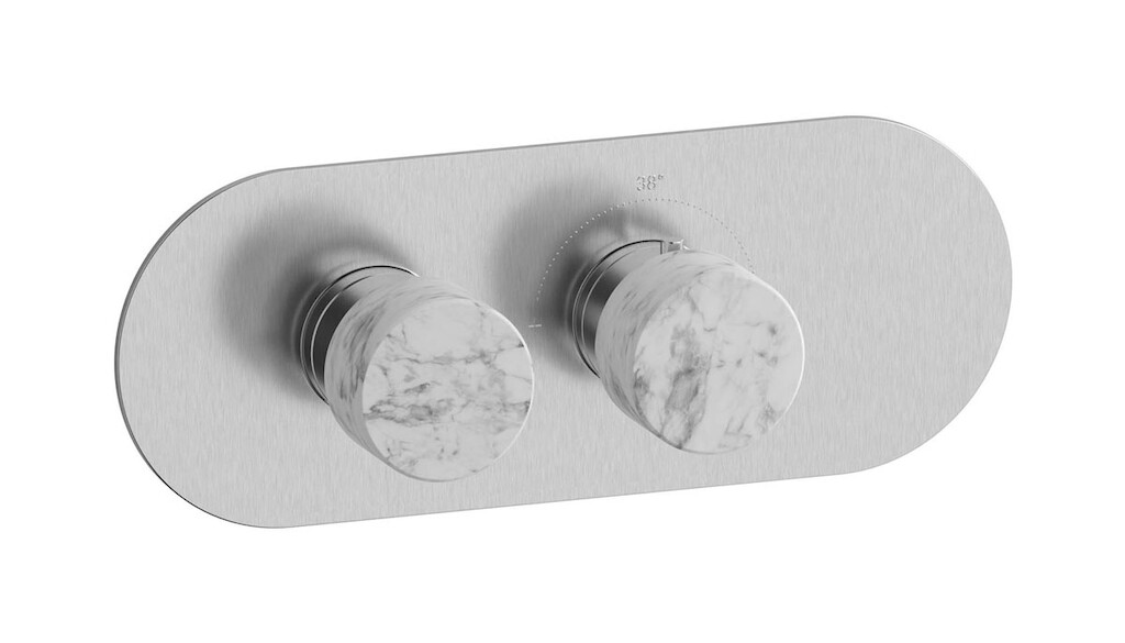 Комплект наружных частей термостата на 1 потребителей - горизонтальная овальная панель с ручками Marmo WE ARE IB eua122ssnmr_1 Brushed Nickel Aqua