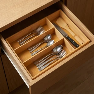 Лоток для столовых приборов 4 отсека KONSENSA 45.5x30x5.8 см бамбук цвет натуральный