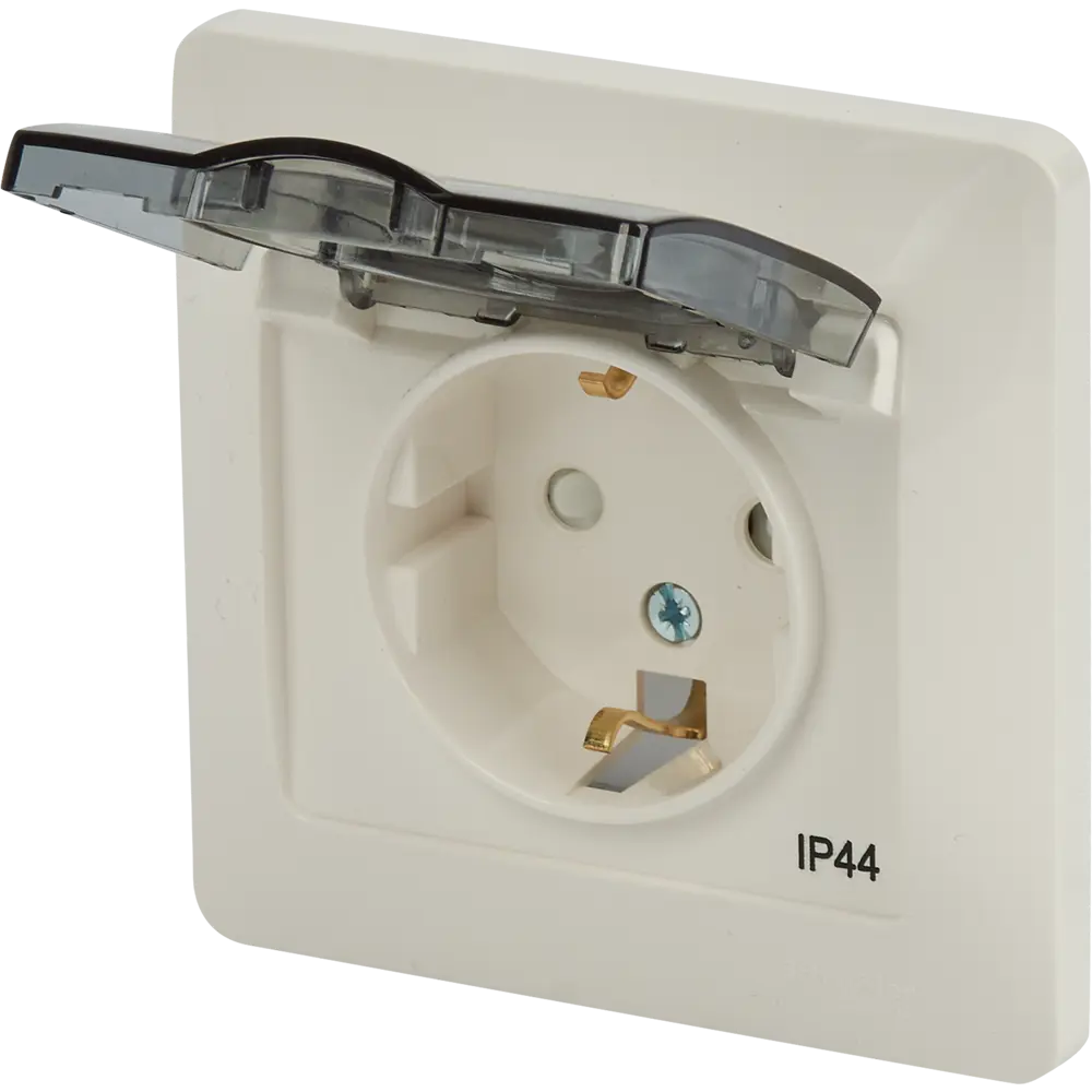 Розетка встраиваемая Systeme Electric Glossa с заземлением со шторками IP44 цвет молочный STLM-2090664 - Вид №2