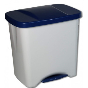 241650 DENOX Контейнер для раздельного сбора мусора с внутренним разделением на 1, 2 или 3 секции с педалью и крышкой 50 л. Белый, синяя крышка