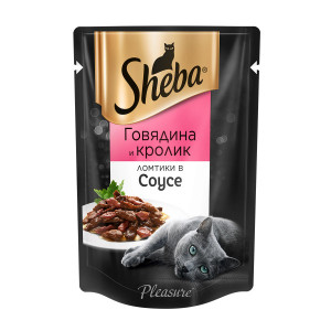 Т0056501 Корм для кошек Pleasure ломтики в соусе говядина и кролик конс. пауч 85г SHEBA
