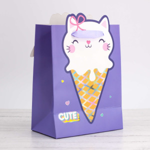 90822424 Пакет подарочный (S) "Cute cat ice-cream" purple 18х23х10 см STLM-0398147 NOBRAND