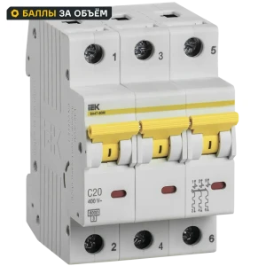 Автоматический выключатель IEK ВА47-60M 3Р C20 А 6 кА MVA31-3-020-C 84283849 STLM-2016686