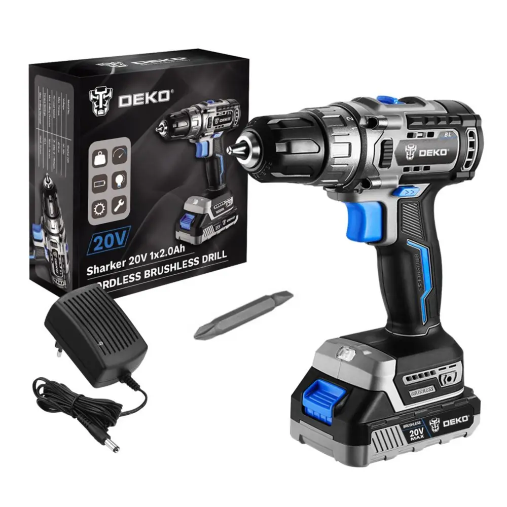 Дрель-шуруповерт аккумуляторная бесщеточная Deko Sharker 20V 063-4037, 20 В Li-ion 3 Ач 89334753 STLM-2133085  - Вид №2