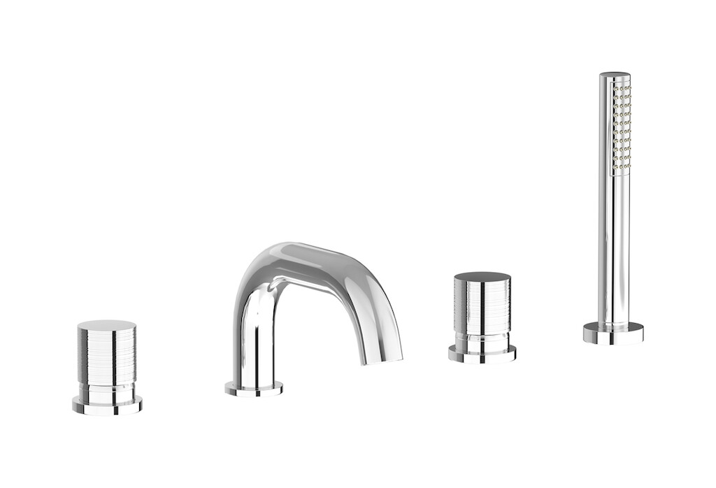 Смеситель на бортик ванной на 4 отверстий с дивертером и душевым гарнитуром. WE ARE IB vn399mb Chrome Vinile