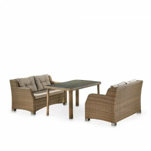Мебель из ротанга, прямоугольный стол и диваны, светло-коричневые, на 4 персоны AFINA  00-3860476 Коричневый