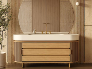 Деревянный напольный шкаф для ванной комнаты