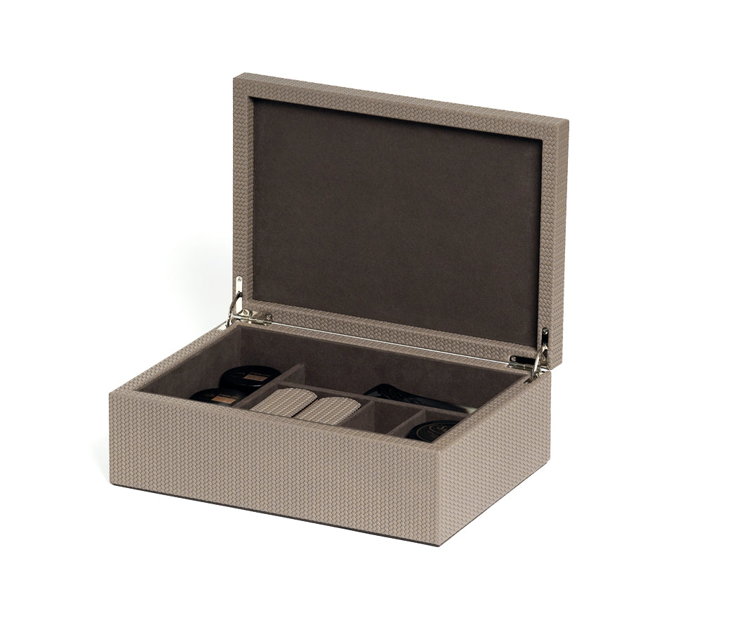 Коробка для набора обуви - 35X24,5XH11,5 см / плетеная кожа_серо-коричневый