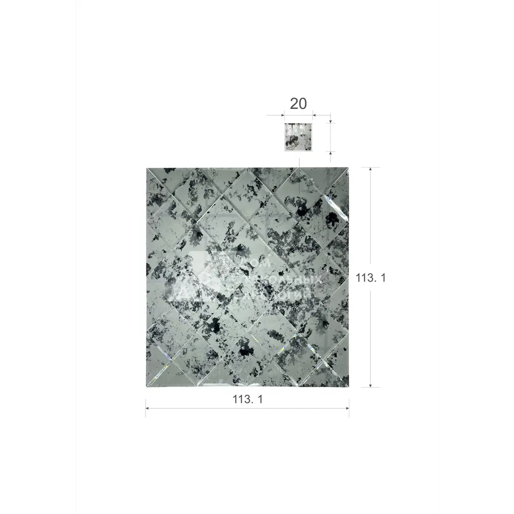 Зеркальная плитка ДСТ панно на стену Античность 113.1x113.1 см квадрат 20x20 см цвет серебро