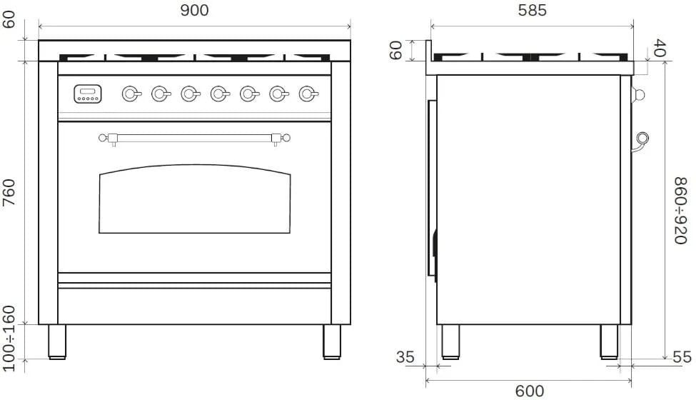 Стальная отдельно стоящая кухня с индукционной плитой Ilve Nostalgie ARCH-00084003 - Вид №2