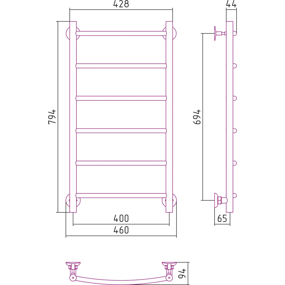 Полотенцесушитель водяной СУНЕРЖА ВПС-52П белый с полимерным покрытием 83111099 STLM-0039074 - Вид №4