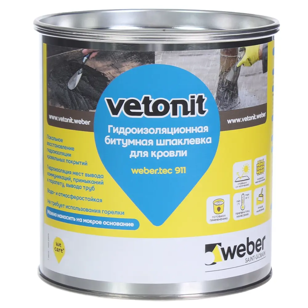 Гидроизоляционная битумная шпаклевка для кровли Vetonit Weber.tec 911 1 кг STLM-2009125