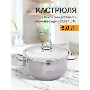 Кастрюля 6 л с крышкой Hascevher Gastro нержавеющая сталь цвет серебро