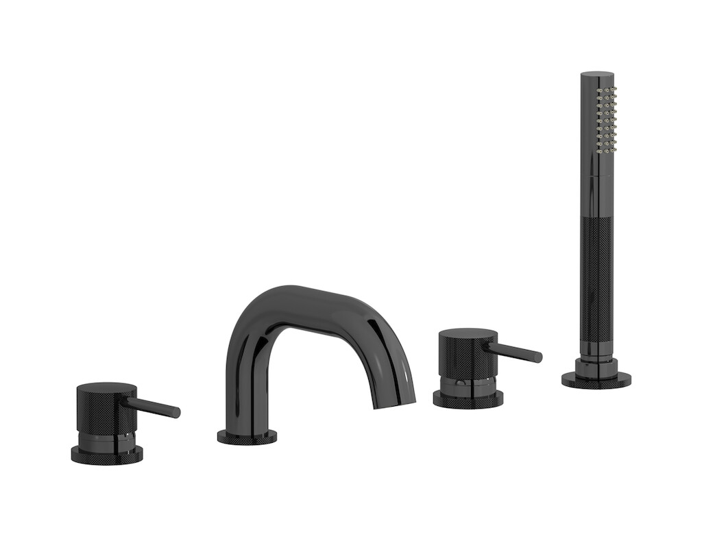 Смеситель на бортик ванной на 5 отверстий с дивертером и душевым гарнитуром. WE ARE IB id396cf Black Chrome Industria