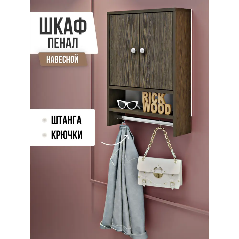 Настенная полка Rick wood 48.8x14 см ЛДСП цвет венге