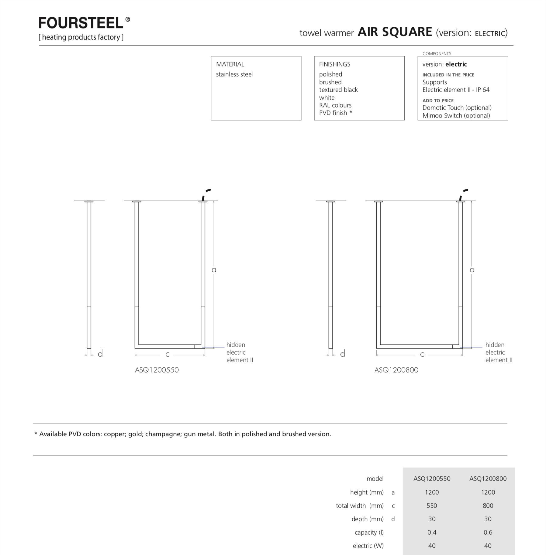 Нержавеющая сталь потолок электрический полотенцесушитель FOURSTEEL Air ARCH-00064317 - Вид №1