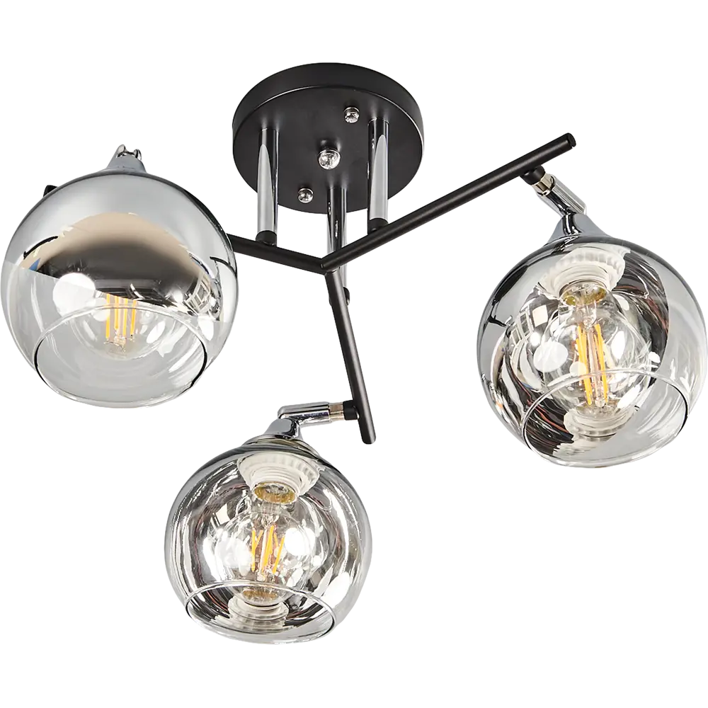 Люстра потолочная Присси 3 лампы, 9 м², цвет чёрный/хром СЕМЬ ОГНЕЙ STLM-2109912