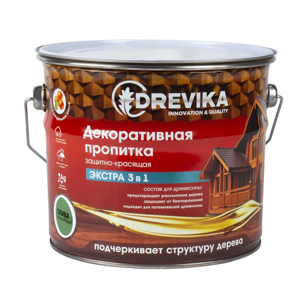 91095694 Пропитка для древесины Drevika Экстра 3 в 1 3527 цвет олива 3 л STLM-0481927