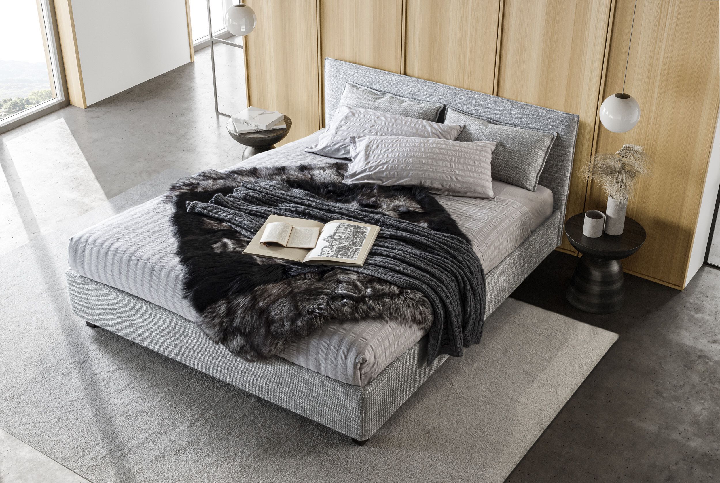 Съемная двуспальная кровать из ткани с мягким изголовьем GRUPPO FOX ночь Фокса ARCH-00003186 - Вид №1