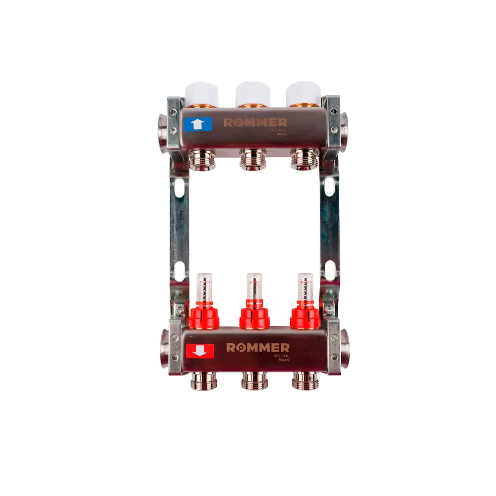 Коллекторная группа Rommer на 3 выхода 1"x3/4" с расходомерами