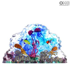 4810 ORIGINALMURANOGLASS Скульптура Аквариум с тропическими рыбками - муранское стекло OMG 30 см