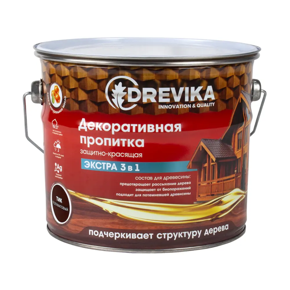 91095700 Пропитка древесины DREVIKA ЭКСТРА 3 В 1 3488 тик 3 л STLM-0481933