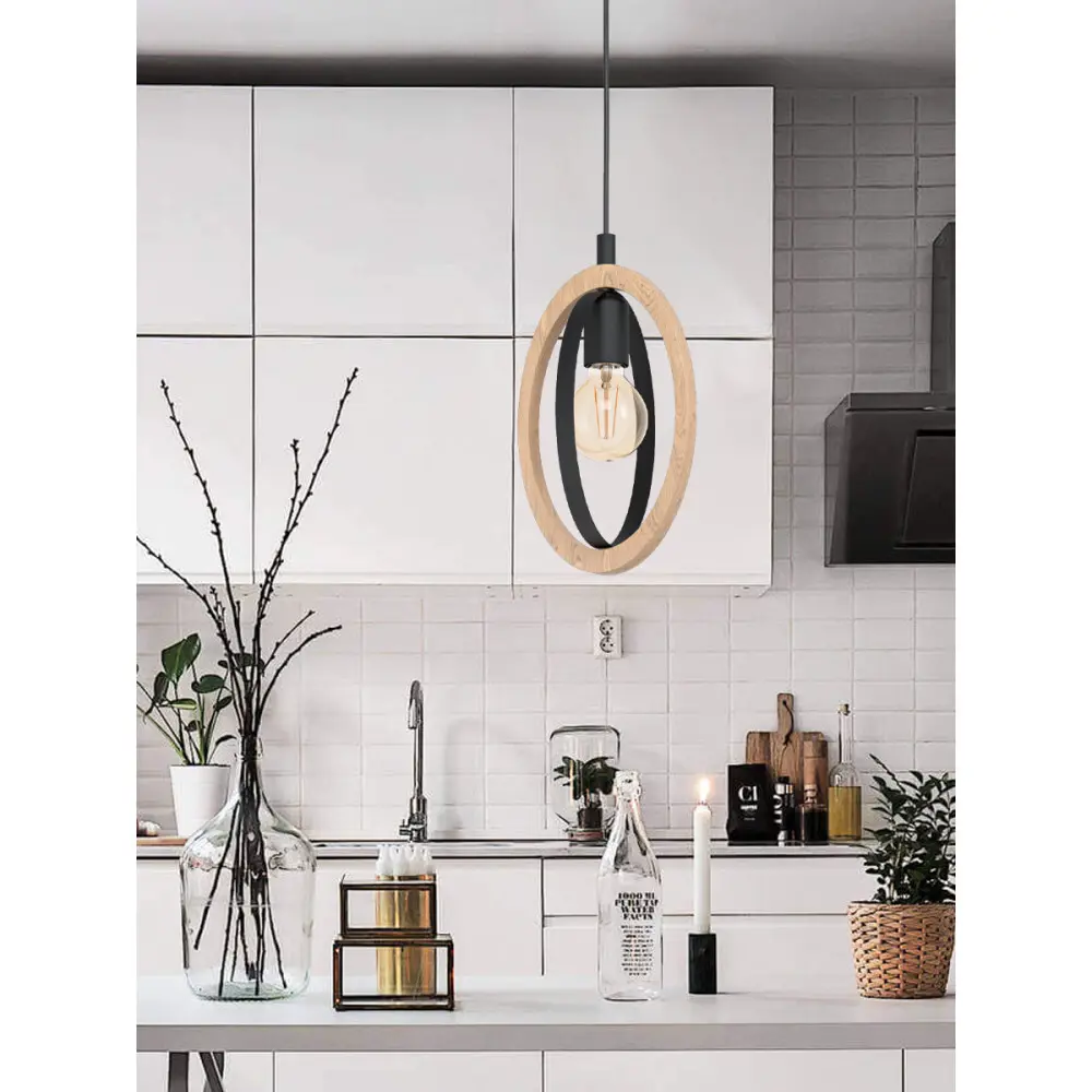 Подвесной светильник деревянный Eglo Basildon E27 60 Вт, цвет коричневый STLM-2136778 - Вид №8