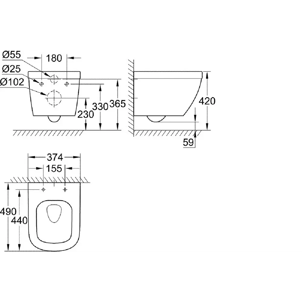 Унитаз подвесной Grohe Euro Ceramic 39206000 Triple Vortex безободковый STLM-2007701 - Вид №8