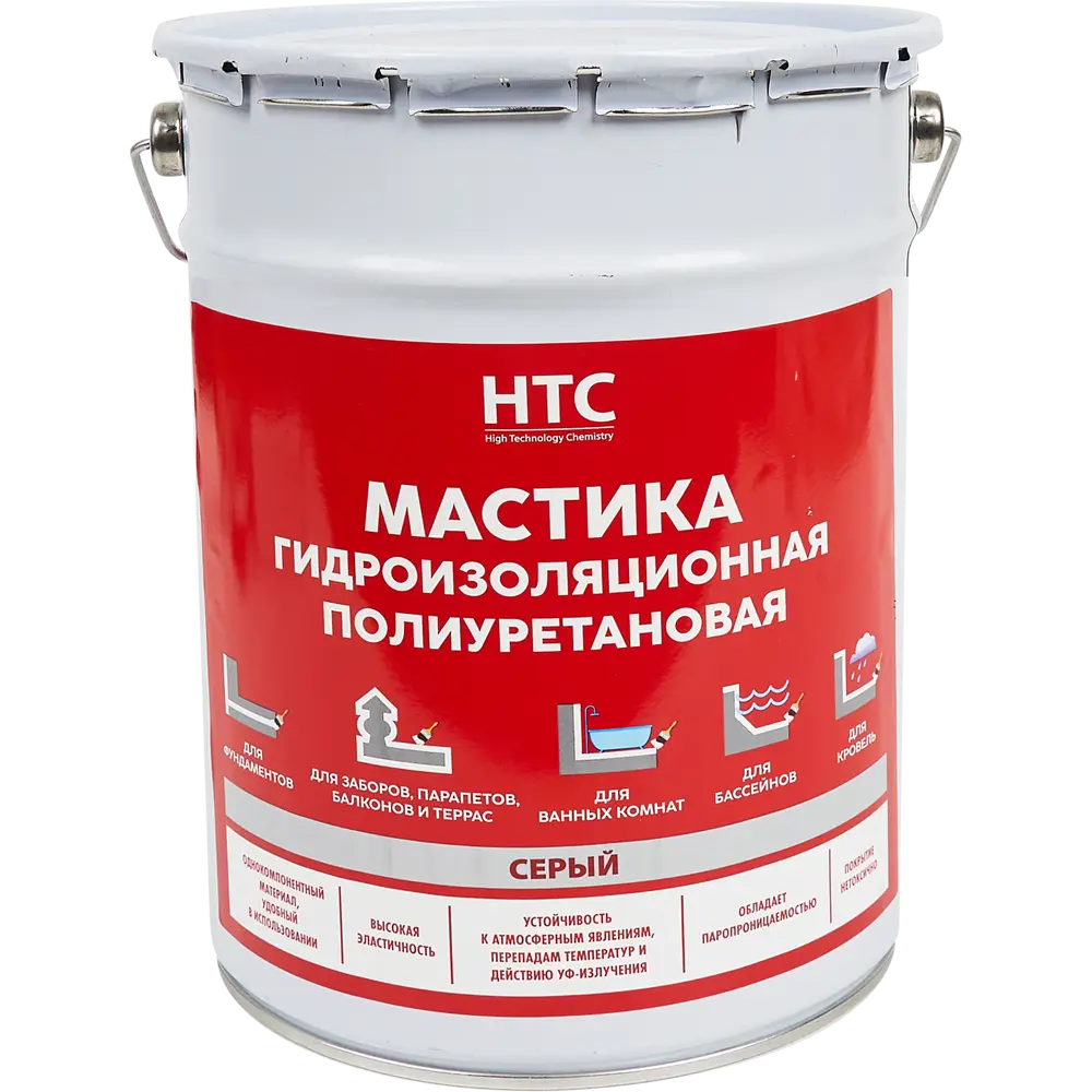 84783424 Мастика гидроизоляционная полиуретановая HTC 6 кг цвет серый STLM-0055076