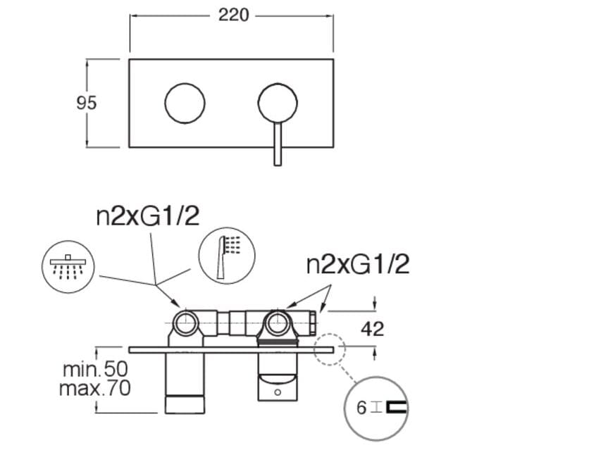 Однорычажный смеситель для душа / ванны с переключателем CRISTINA Rubinetterie Phi ARCH-00024202 - Вид №2