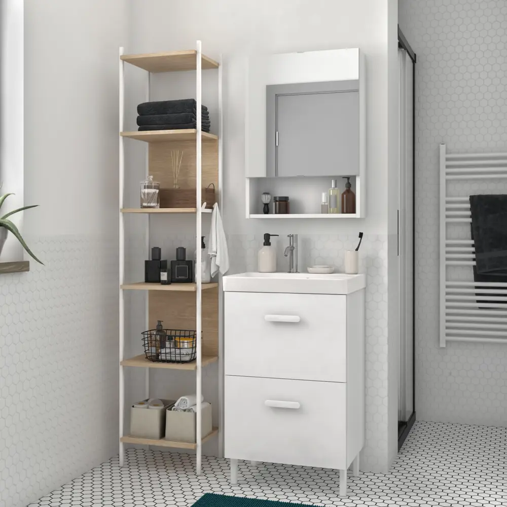 Тумба под раковину напольная Sensea Easy 50 см с двумя ящиками цвет белый STLM-2091549 - Вид №9