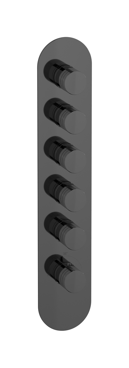 External part of thermostatic 5 ways, round plate, vertical, Vinile handle WE ARE IB eua512cfnvn Black Chrome Aqua