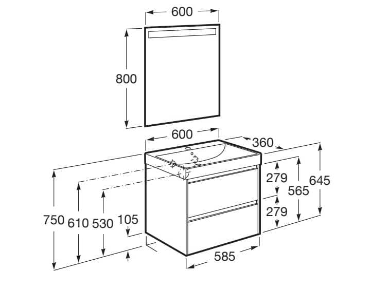 Деревянный одиночный умывальник с зеркалом Roca UNIK A8516 / A8517 ARCH-00015558 - Вид №24