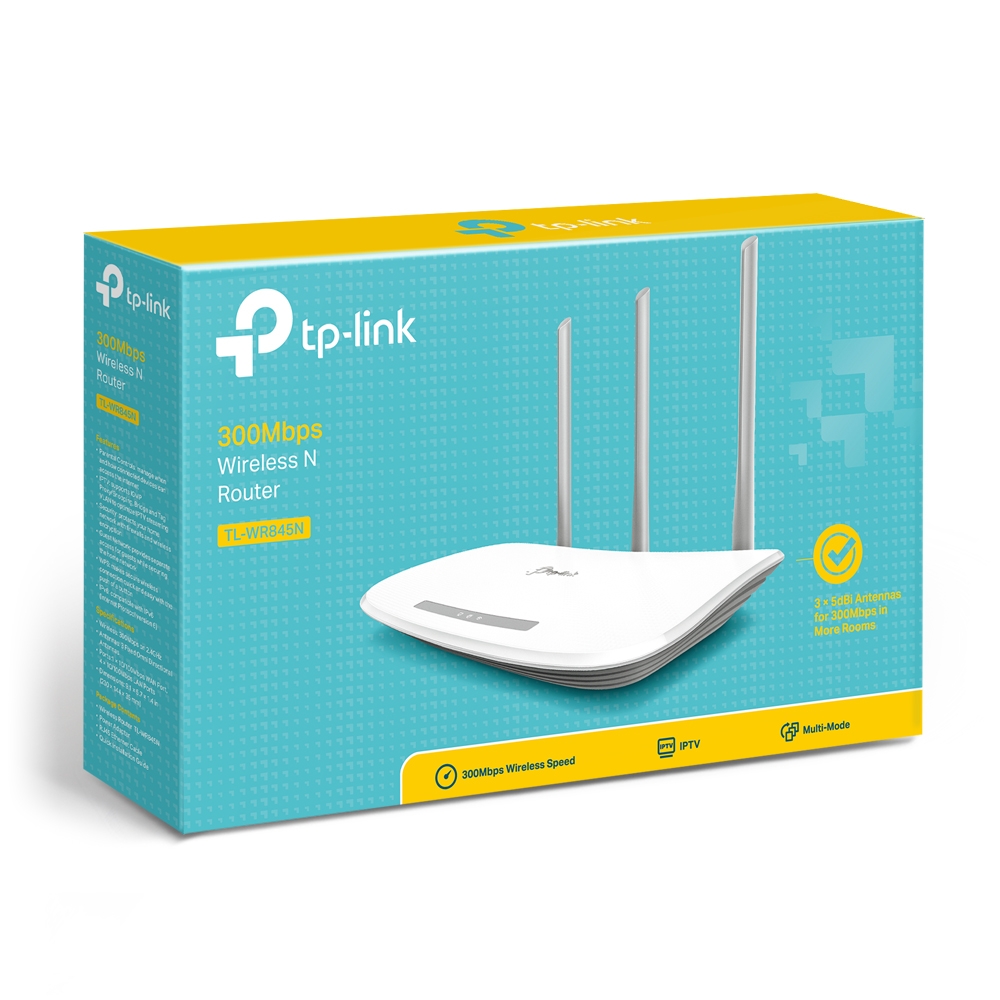 TL-WR845N N300 wi-fi router, 300mbps at 2.4ghz, 5 10/100m ports, 3 antennas TP-Link Santreyd  - Вид №2