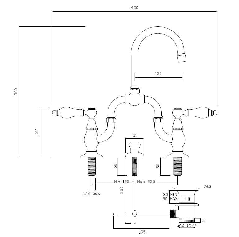 Смеситель для раковины с 3 отверстиями BLEU PROVENCE смесители для умывальника ARCH-00020464