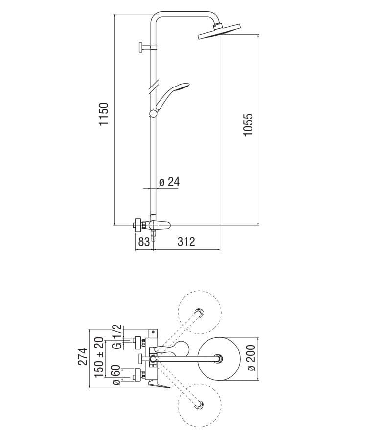 Настенная душевая колонна с душем Nobili Blues ARCH-00027266 - Вид №2