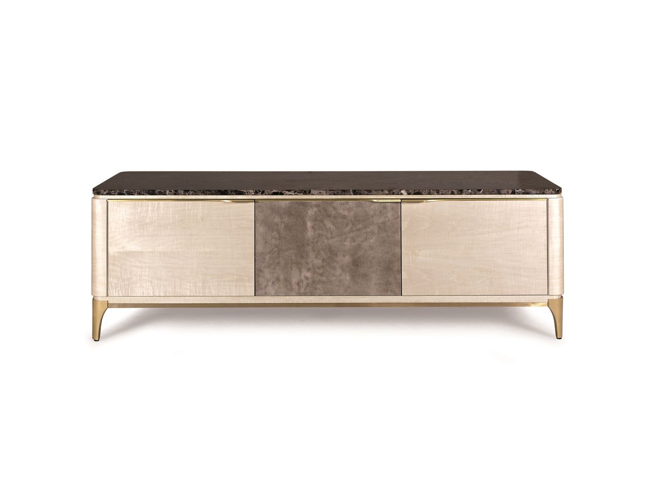 Шкаф для телевизора из дерева и мрамора с распашными дверцами и кожаными вставками Hurtado Evolution ARCH-00080067 - Вид №3