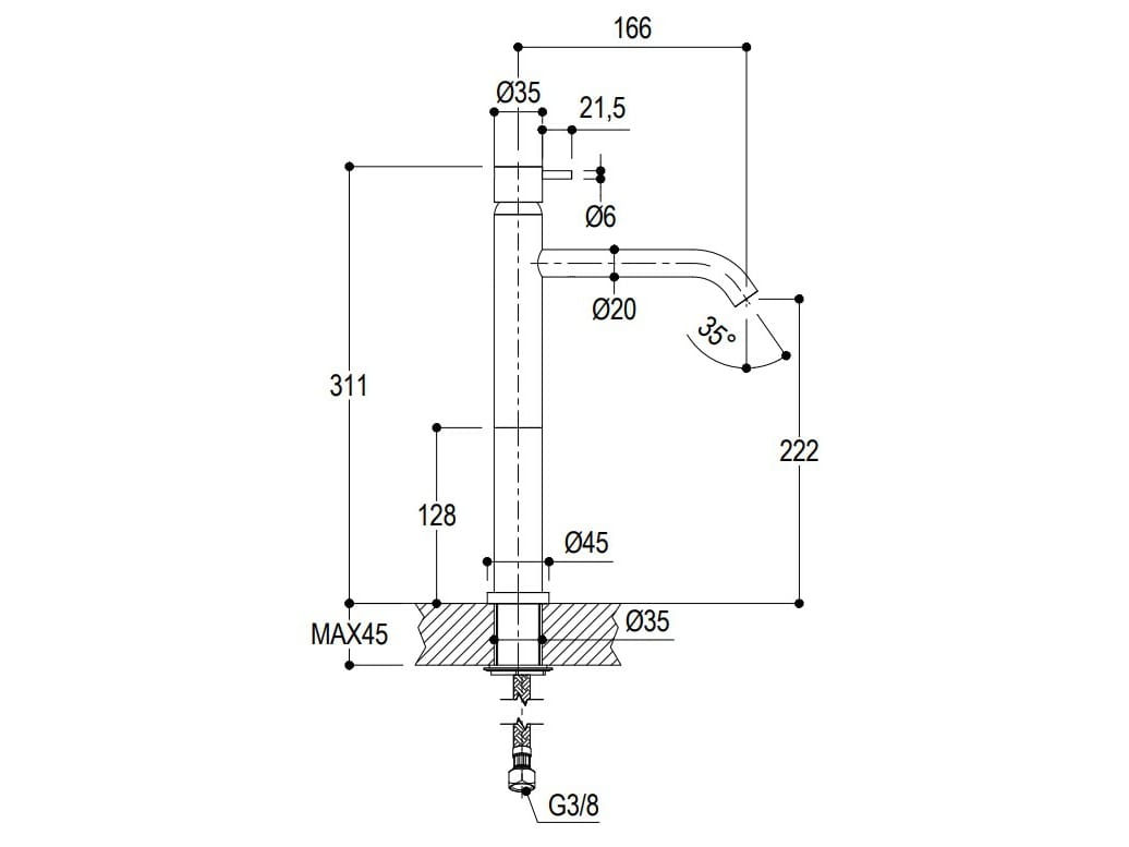 Смеситель для раковины из нержавеющей стали с одной ручкой Ritmonio Diametro35 Inox ARCH-00114777 - Вид №2