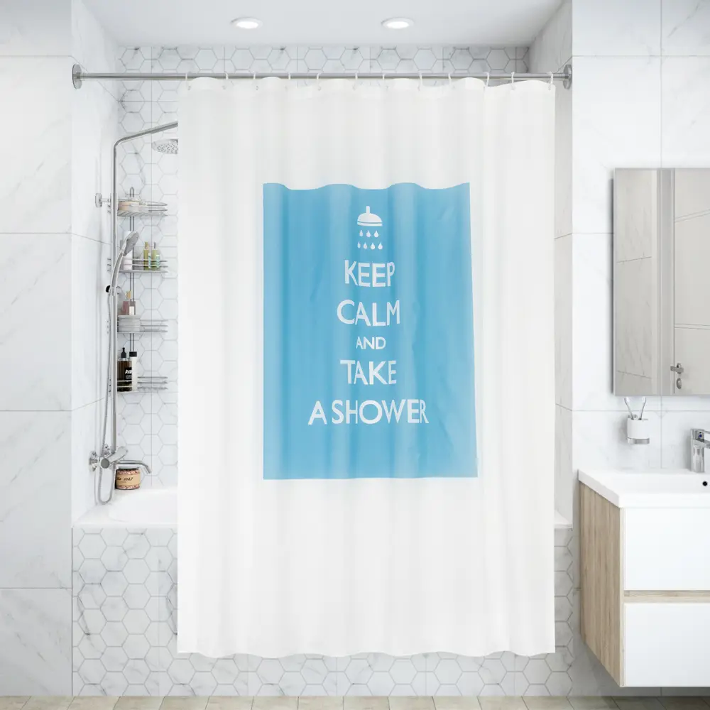 Штора для ванны Bacchetta Keep Calm с кольцами 180x200 см полиэстер , цвет мультиколор 84621379 STLM-2001639 Шторы текстильные