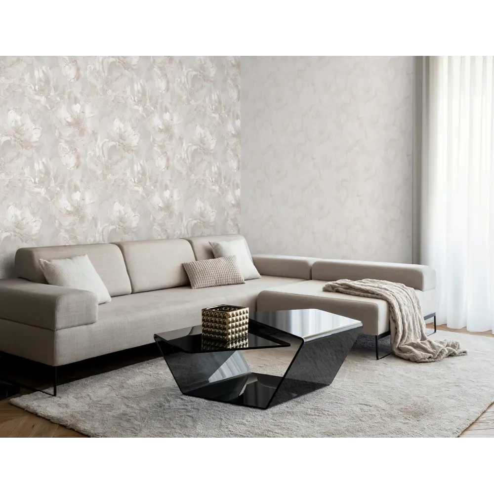 Обои флизелиновые Victoria Stenova Jenny бежевые с цветочным рисунком 1.06 м 89423706 STLM-1564894 - Вид №4