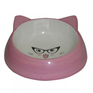 ПР0049197 Миска для животных Cat in Glasses розовая керамическая 14,7х14,7х6,3см 150мл Foxie