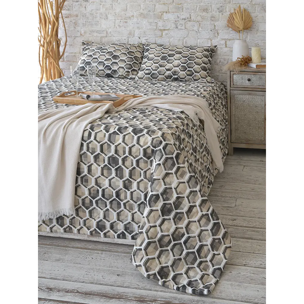 Покрывало Обуховская мануфактура для уюта в доме PS-hexa/gris 240x260 см хлопок цвет бежевый