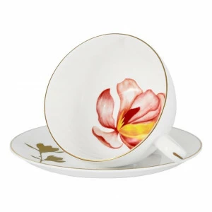 Чашка фарфоровая с блюдцем белая с розовым в подарочной упаковке Magnolia JULIA VYSOTSKAYA FLOWERS 00-3947064 Белый;розовый