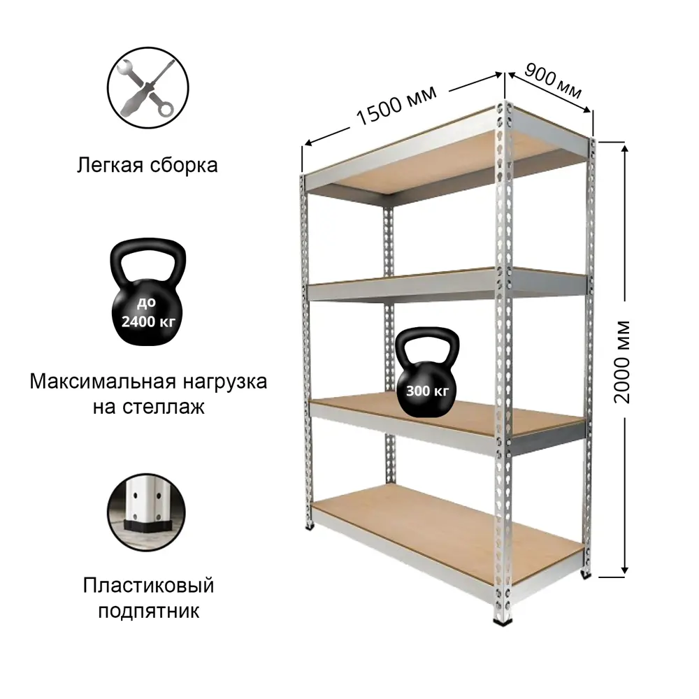 Стеллаж с полками Ironmebel 150x200x90 см нагрузка до 300 кг металл цвет сосна