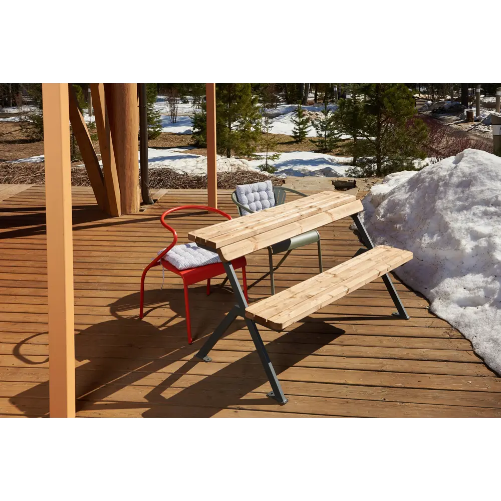 Скамейка - стол Domino 150х78,7х81 см дерево/металл коричневая/черная Santreyd STLM-2103899 - Вид №9