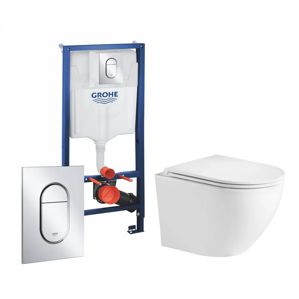 Комплект 3 в 1 инсталляция Grohe Solido 39504000 с подвесным унитазом WeltWasser Merzbach 041 GL-WT, кнопка хром